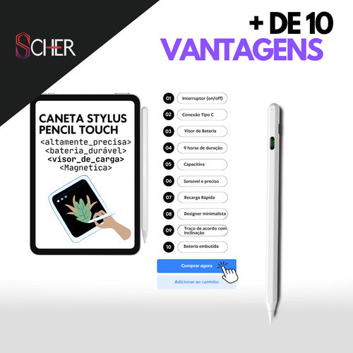 Caneta Para Tablet Pc Celular Android Ios Windows Com Led