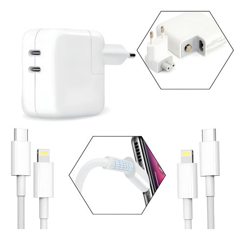 Carregador 50w Duplo 2,5m Para iPhone 11 12 13 14 + 2 Cabos
