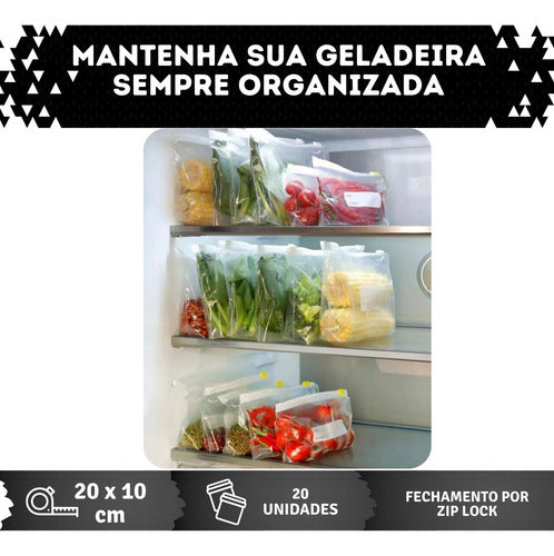 Kit 20 Sacos Hermético Ziper Multiuso Freezer, Geladeira