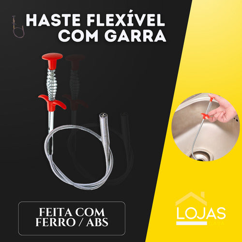 Haste Flexível C/ Garra 90cm Limpa Pega Objeto Pia Ralo Cano
