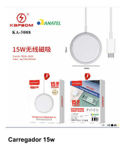 Carregador Sem Fio Magnético Indução P/ iPhone 13 14 15 16 Cor Branco