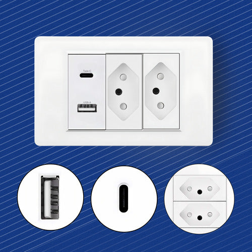 Tomada Dupla Fonte Carregador Universal Usb C + A Parede Duo