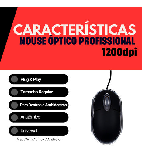 Mouse Usb Com Sensor Óptico Profissional Anatômico Preto