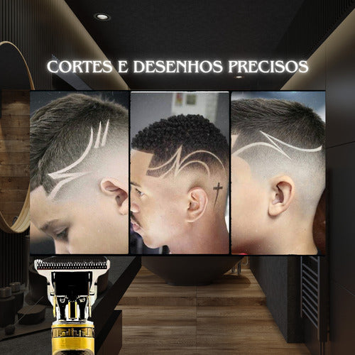 Máquina Cortar Cabelo Fazer Barba Luxo Refinado Metal Led